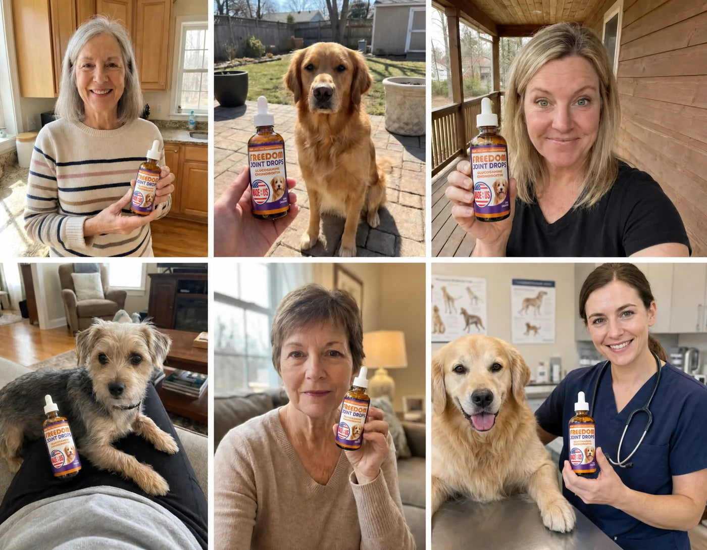 Dog owners holding Freedom Joint Drops